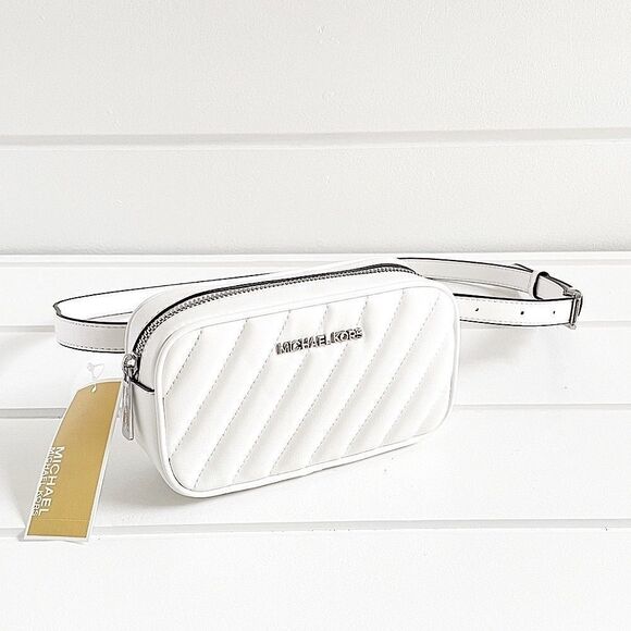 MK Rose Optic White Convertible Quilted Belt Bag - Picture 2 of 13